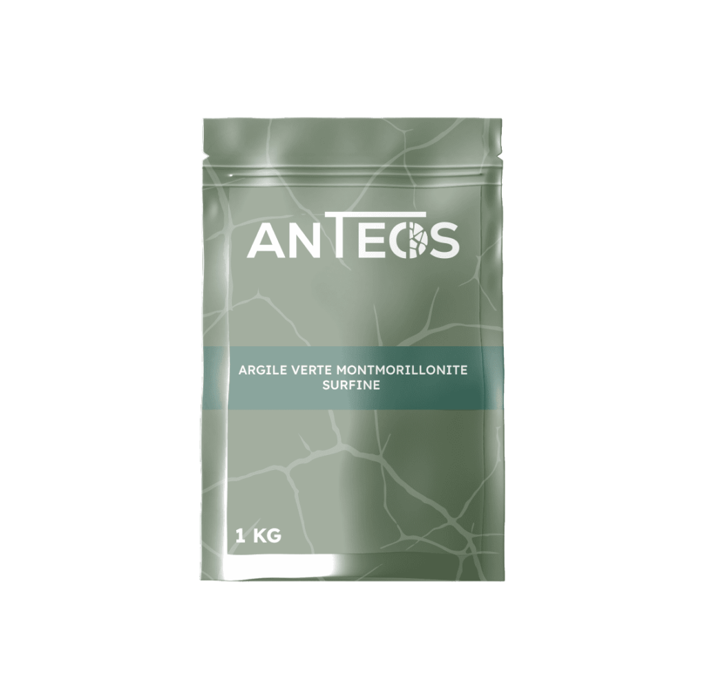 Vue de face d’un sachet Anteos Découverte de 1 kg d'argile montmorillonite, conçu pour une première expérience de soin naturel.