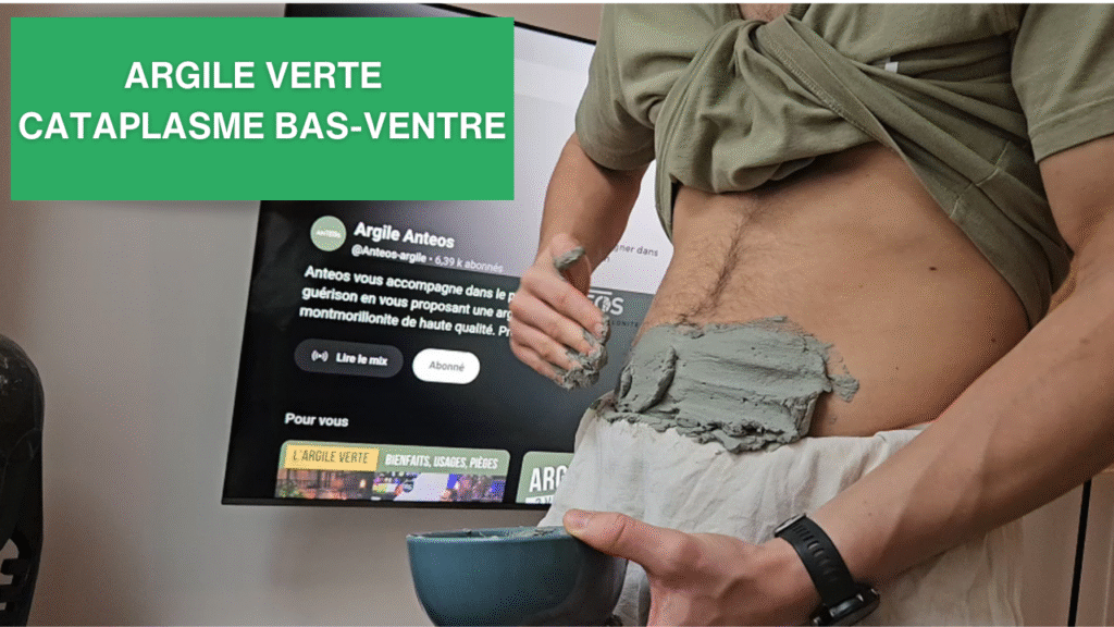Cataplasme humide d’argile verte sur la zone digestive