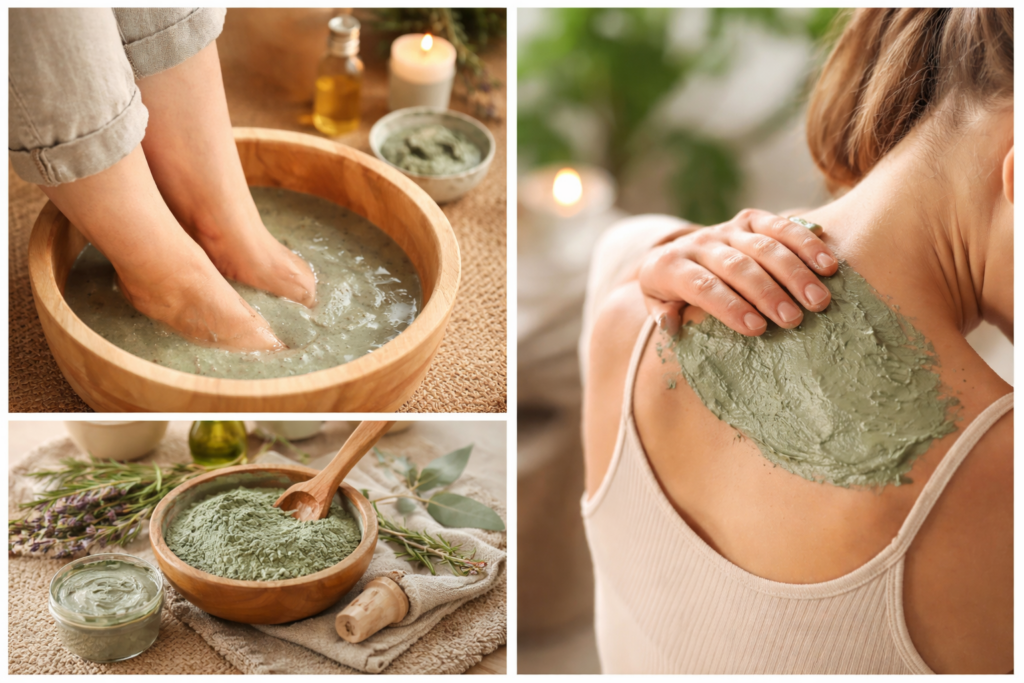 rituel bien-être naturel avec un bain de pied à l’argile verte